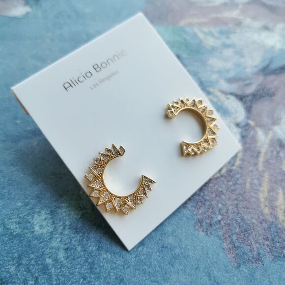 Alicia Bonnie Sunburst Gold White Crystal Stud Earrings - Picture 2 of 3